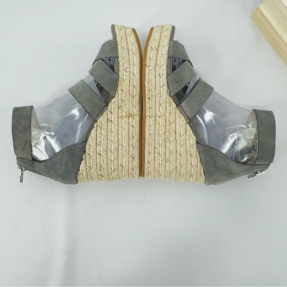 Dolce Vita Suede Creamy Grey Rope Platform Espadrille Wedge Sandals - Sz 7.5